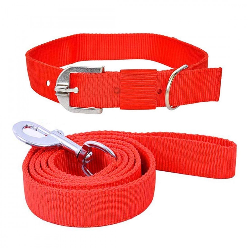 Premium Strong Nylon Everyday Dog Collar Leash Set - Red