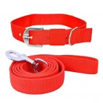 Premium Strong Nylon Everyday Dog Collar Leash Set - Red